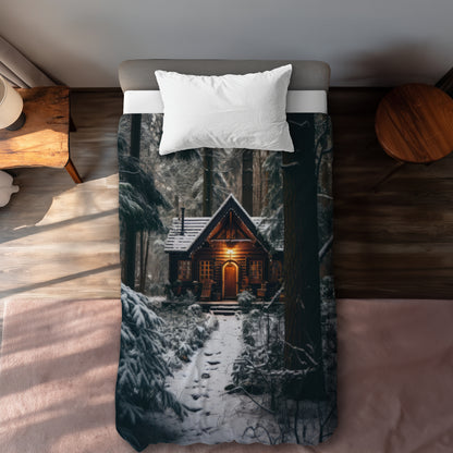 The lone cabin White duvet cover | Elegant home decor