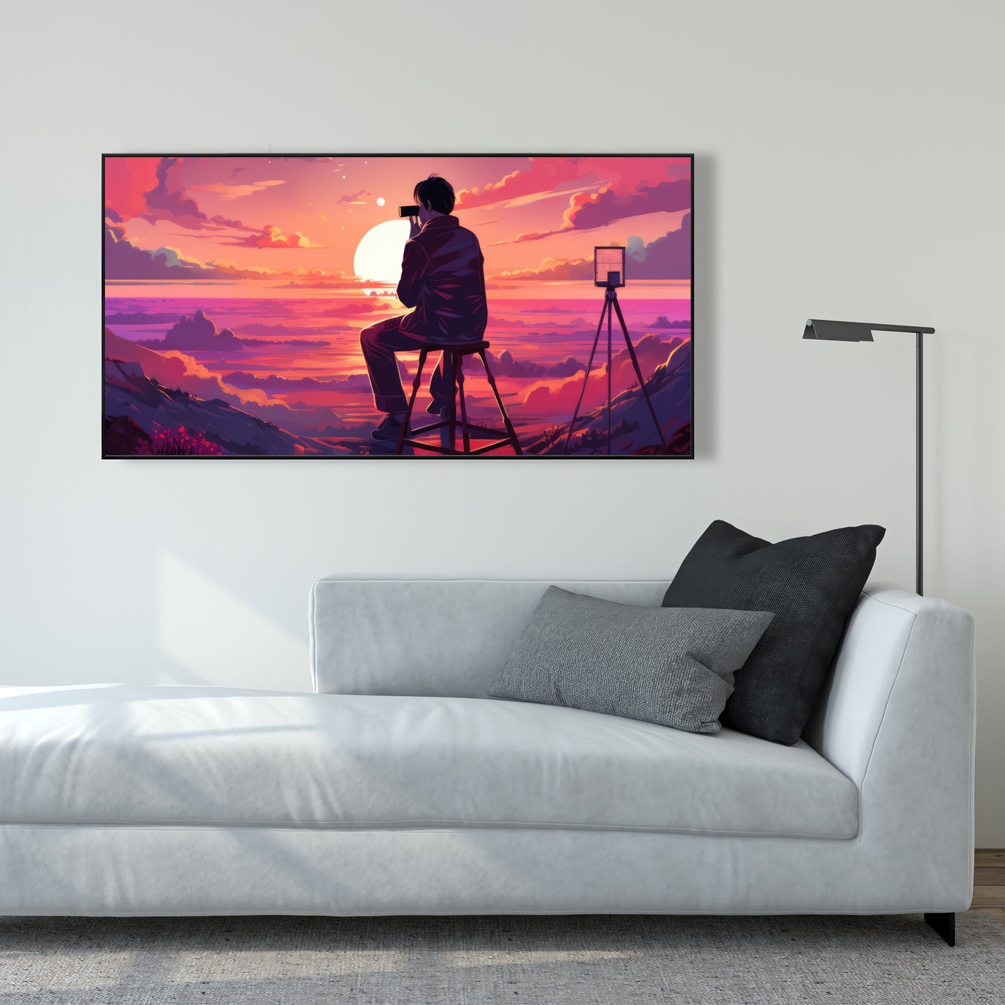 The Observer - Blue Framed Canvas Art for Home Decor