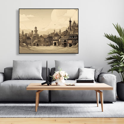 Desert Town - White Framed Canvas for Home Decor | Elegant Art