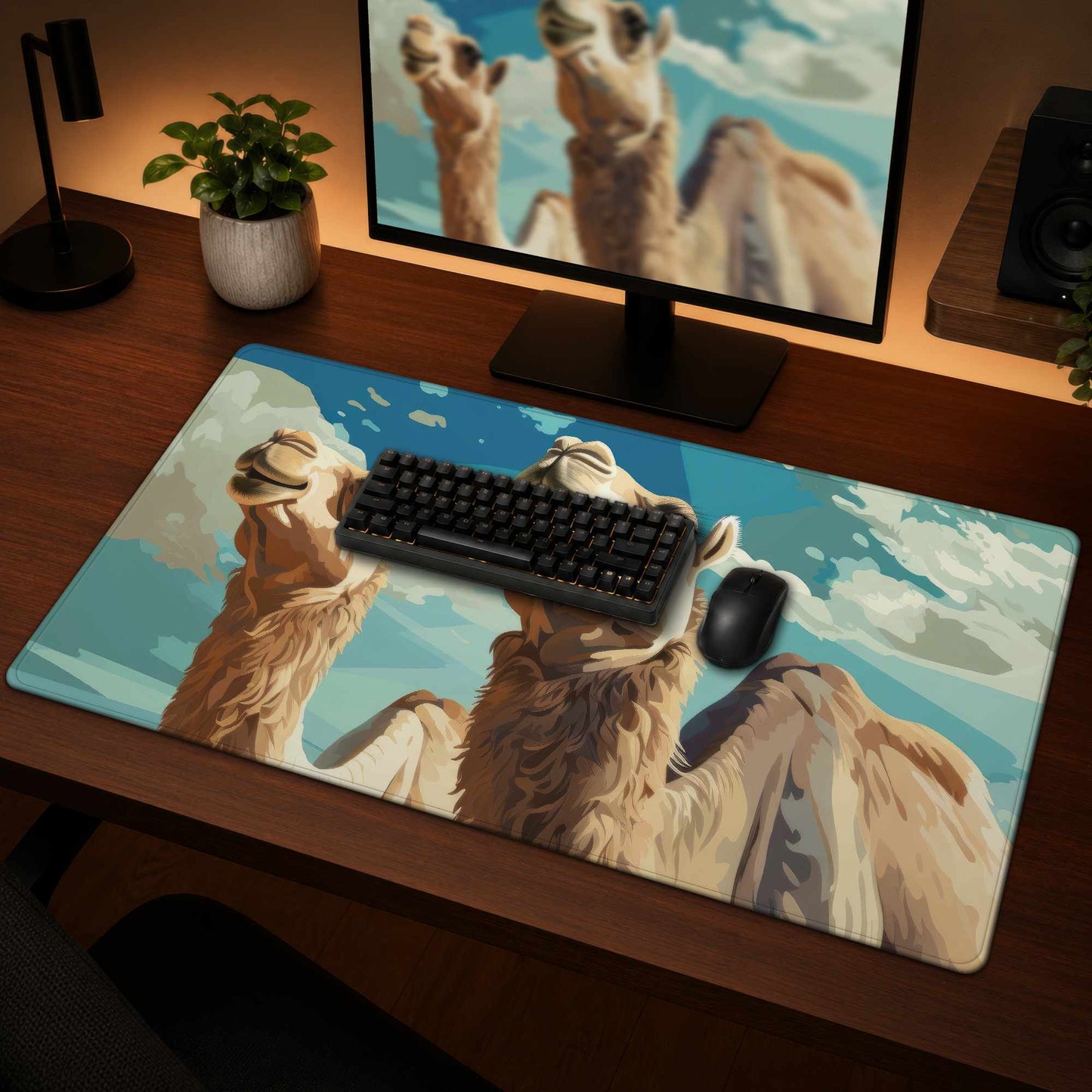 Camels Looking Up Desk Mat - Stylish Home Decor Accessory