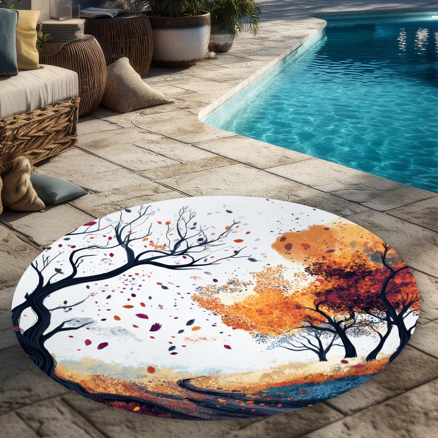 Tapis d'extérieur rond par temps frais pour la décoration intérieure | Élégant
