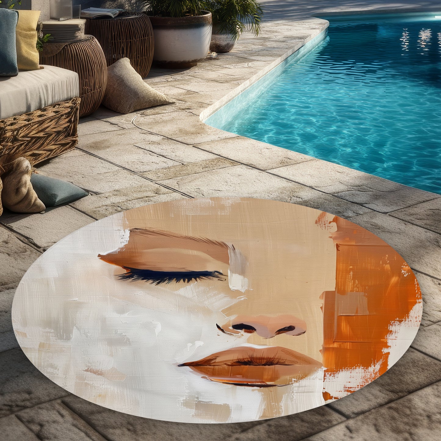 Tapis d'extérieur rond beige clair | Tapis élégants