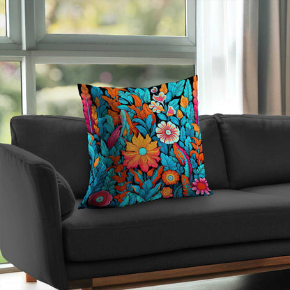 Floral Hues Black Poly Twill Throw Pillow - Decor Insert