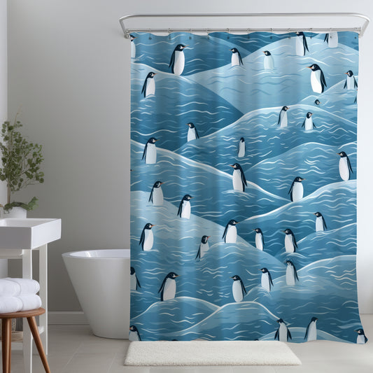 Penguins Wandering Blue Shower Curtain | Home Decor Accent