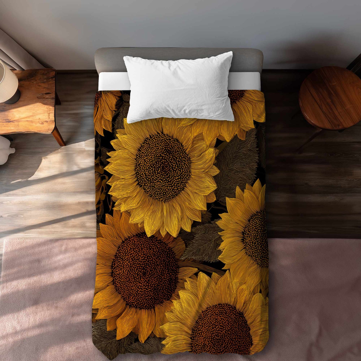 Housse de couette Golden Glow Blooms | Décoration d'intérieur élégante
