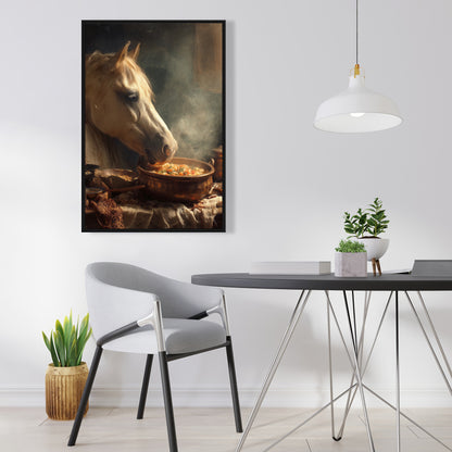 Horse on soup - 24"x24" Framed canvas