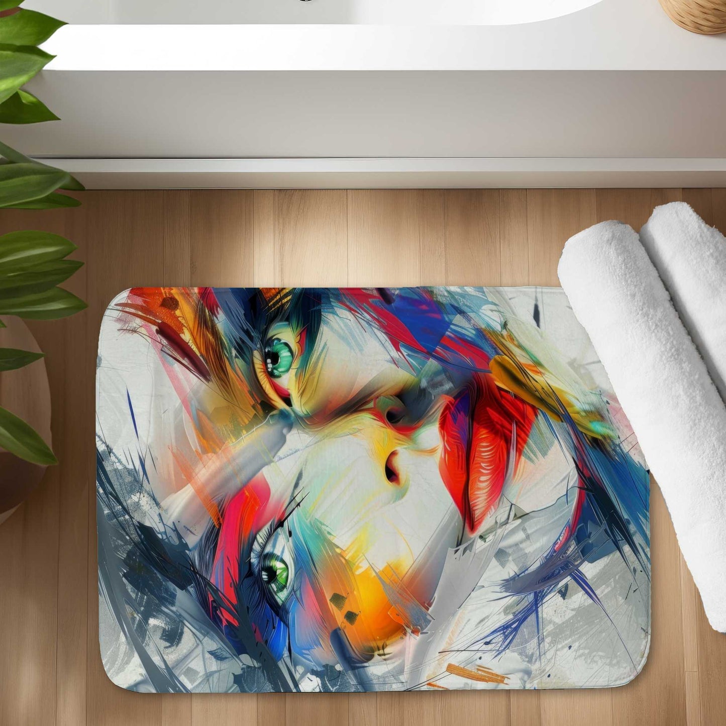 Abstract Look White Bath Mat for Elegant | Soft & Stylish