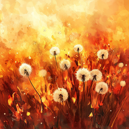 Dandelion Fire Poly Twill Throw Pillow | Home Decor Accent