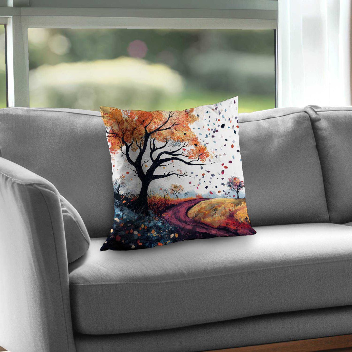 Blowing Leaves Blue Poly Twill Throw Pillow Insert | Decor
