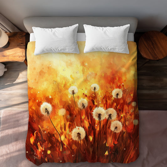 Dandelion Fire Yellow Duvet Cover | Bright Home Decor