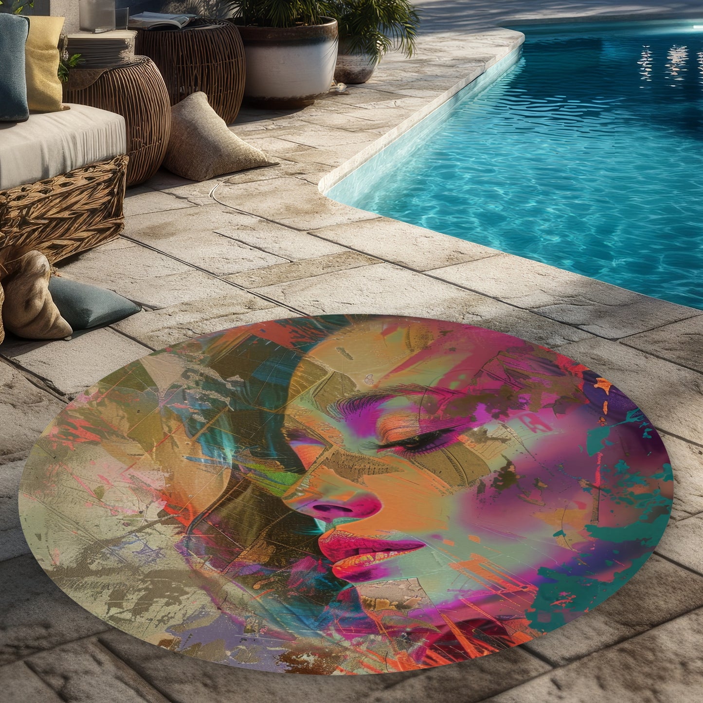 Tapis d'extérieur rond look grunge - Décoration d'intérieur stylée