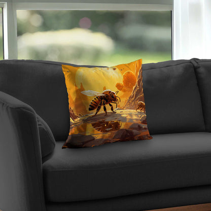 Bee World Poly Twill Throw Pillow - Home Decor Accent Pillow