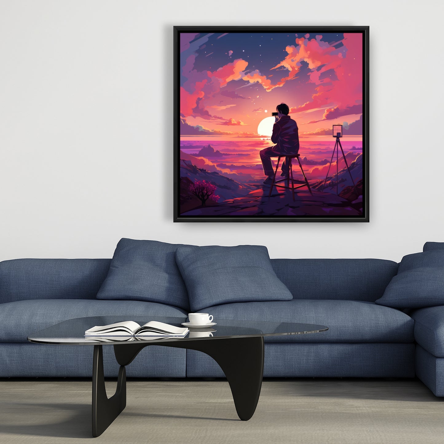 The Observer - Blue Framed Canvas Art for Home Decor