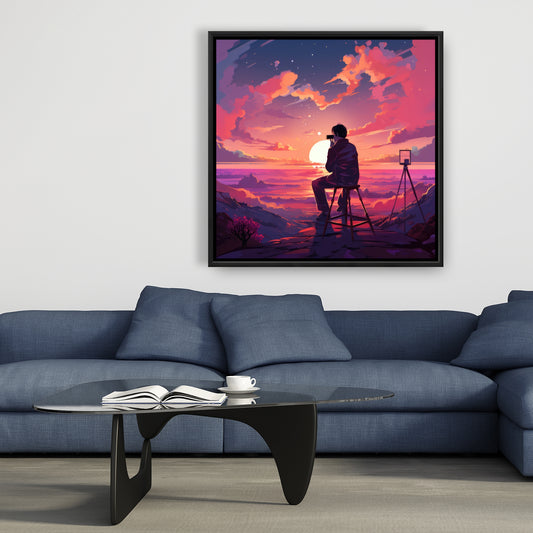 The Observer - Blue Framed Canvas Art for Home Decor