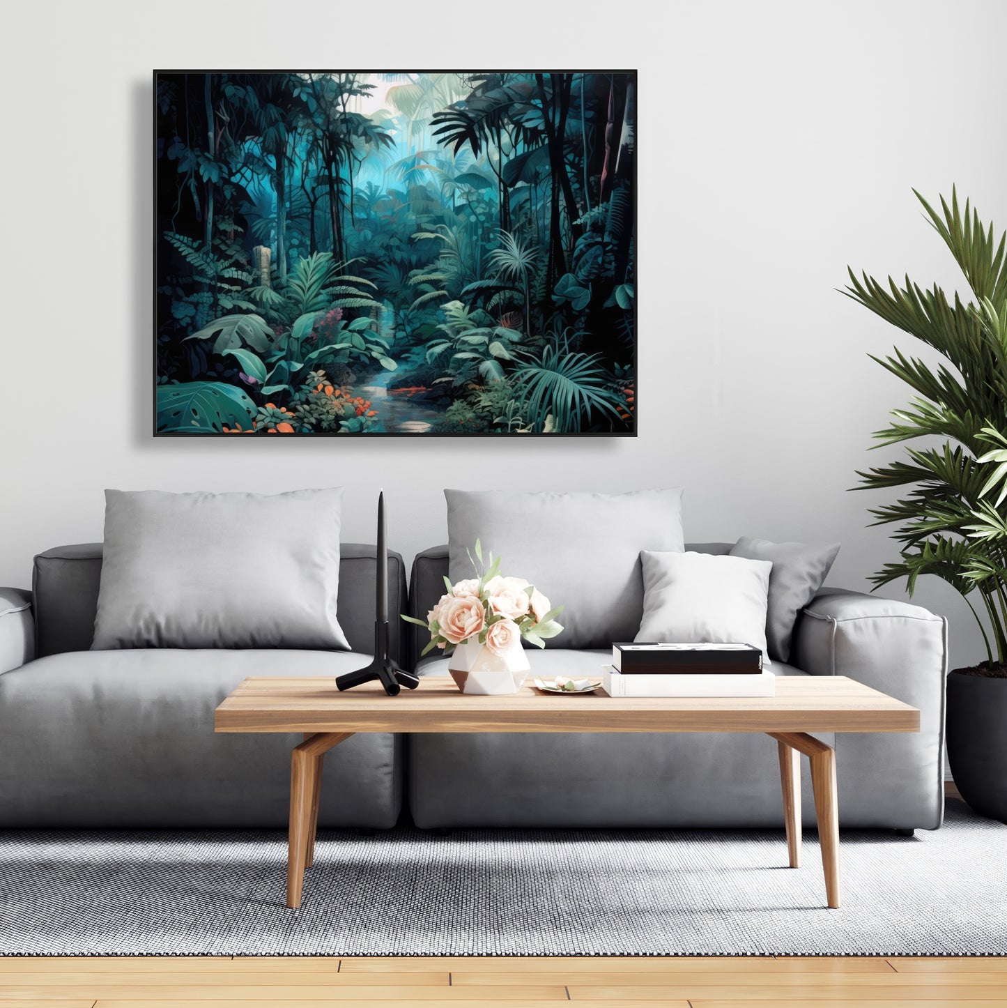 Deep in the Jungle - Blue Framed Canvas for Home Decor