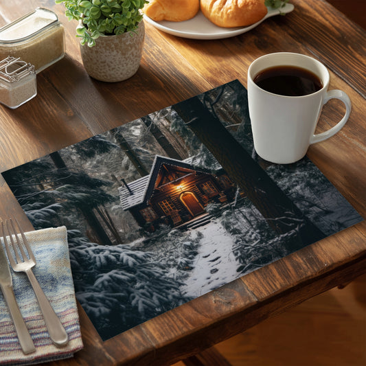 The lone cabin - Black Polyester Placemat for Home Decor