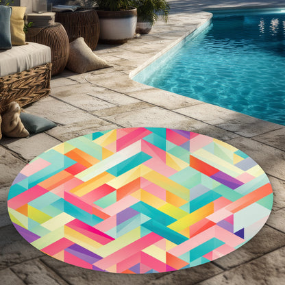 Stripe Harmony Pink Round Outdoor Area Rug | Home Decor