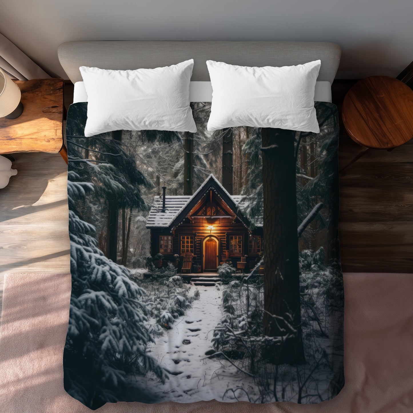 The lone cabin White duvet cover | Elegant home decor