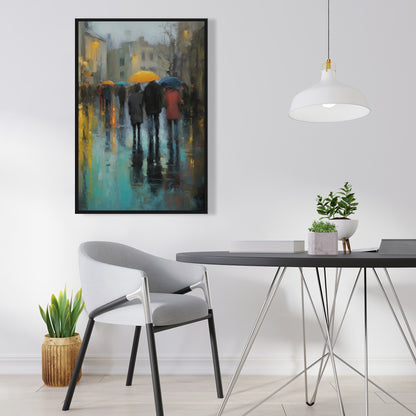 Rainy Day Red Framed Canvas - Home Decor Art Piece