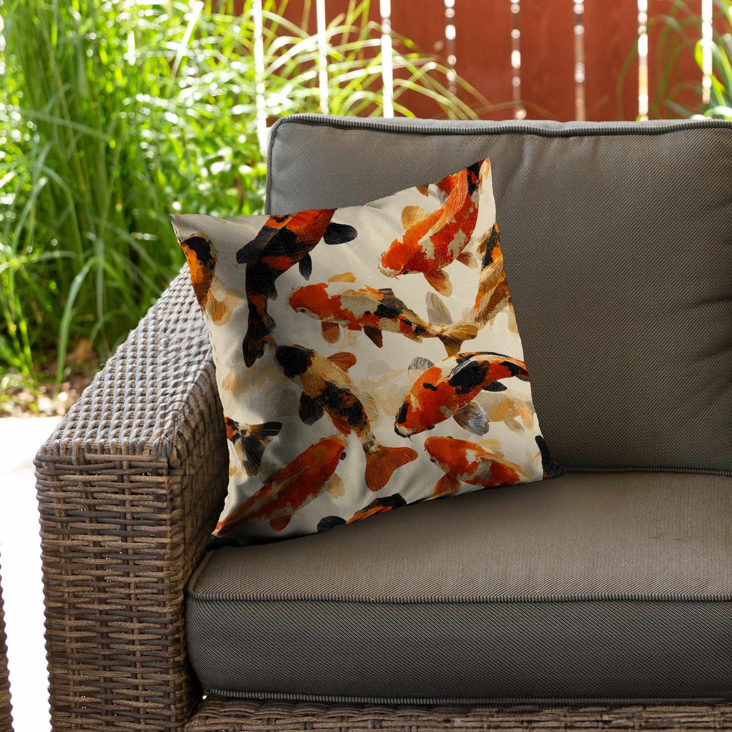 Coussin décoratif en sergé de polyester Koi Dance Flow - Accessoire de décoration intérieure