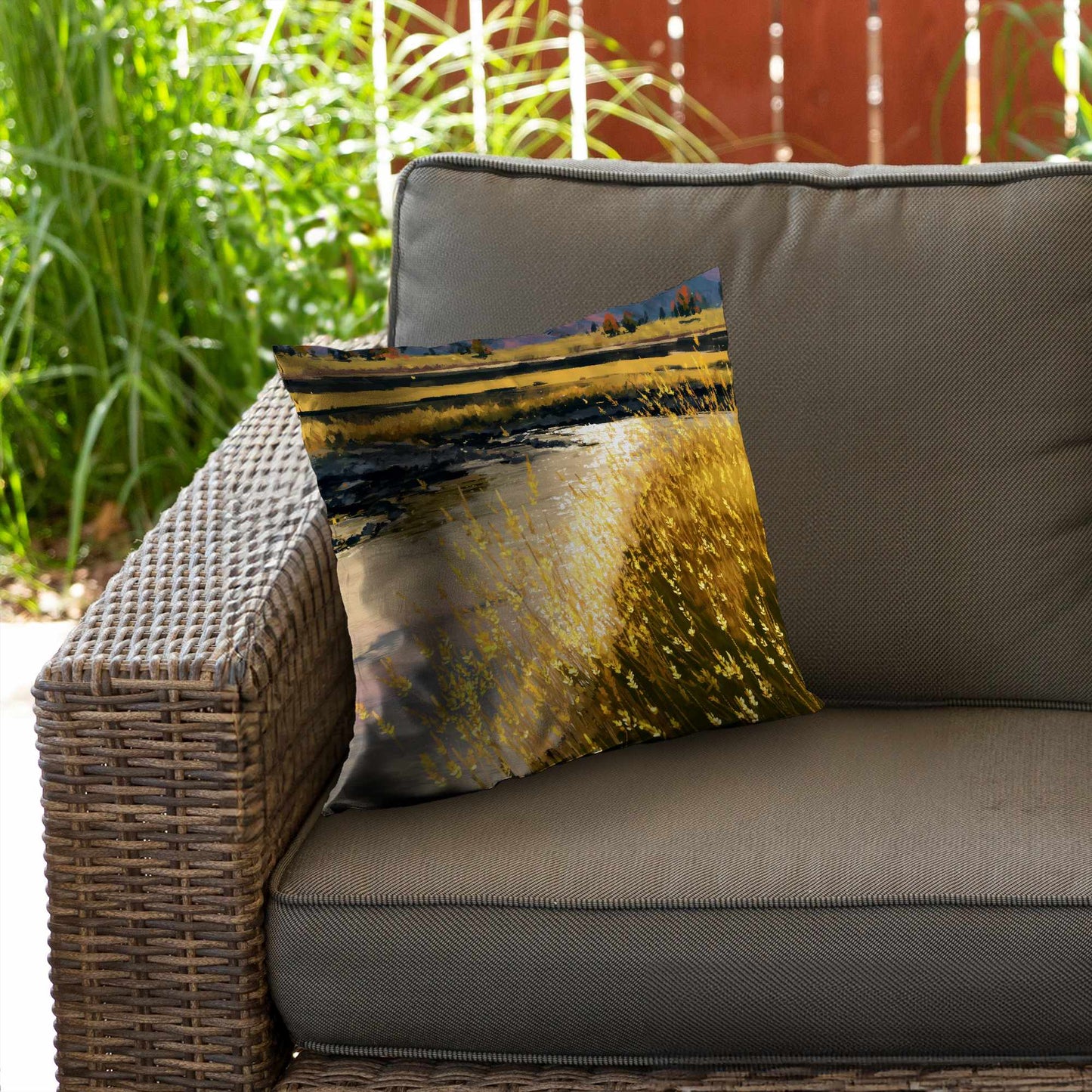 Coussin Déco en Twill Polyester "Golden Stream Glow" | Décoration Intérieure