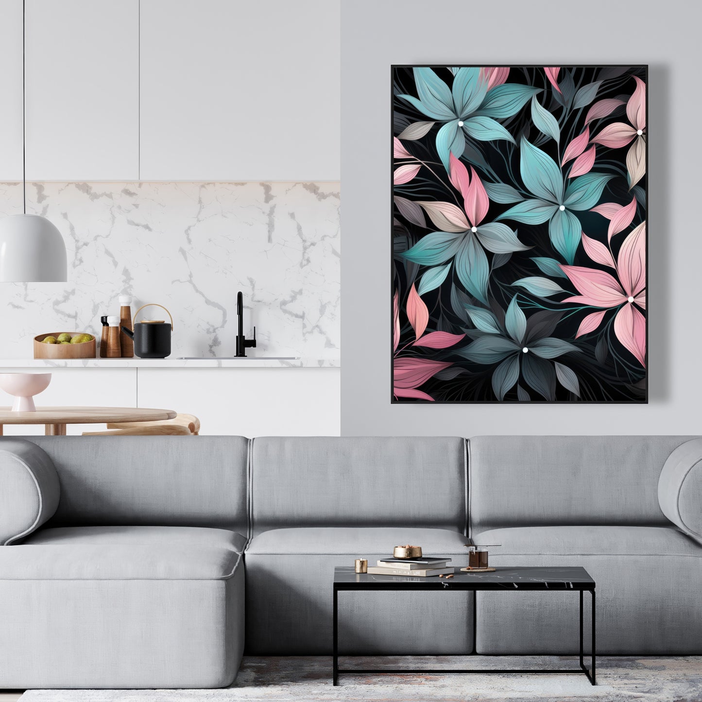 Desaturated flowers - 36"x36" Framed canvas