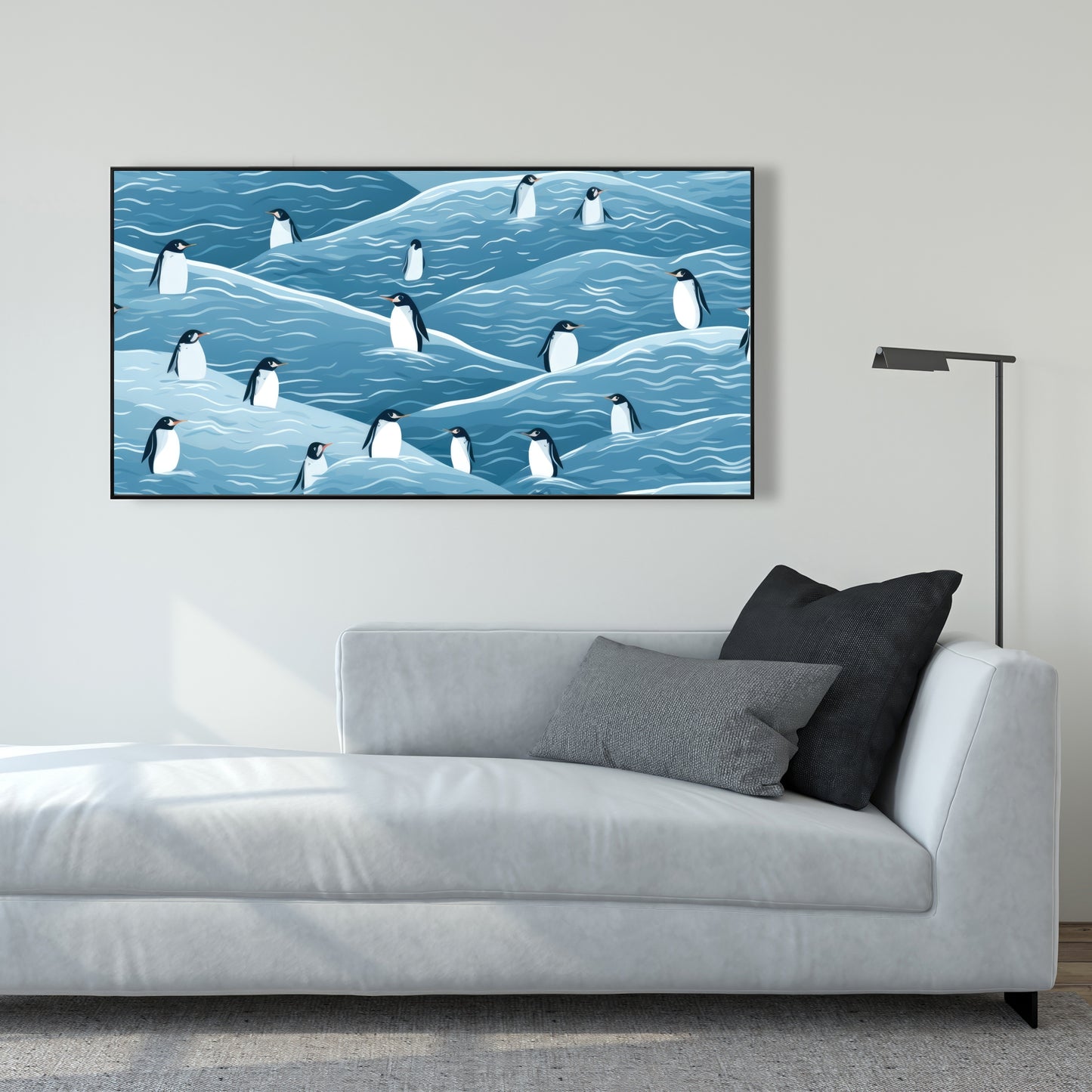 Penguins Wandering - Turquoise Framed Canvas for Home Decor
