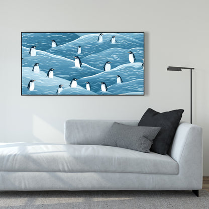Penguins Wandering - Turquoise Framed Canvas for Home Decor