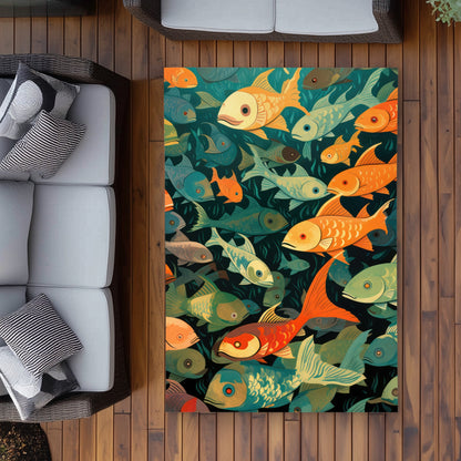 Simple Fishes Black Outdoor Area Rug | Home Decor Essentials