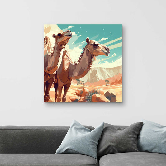Two Camels Blue Canvas - Elegant Home Decor Piece