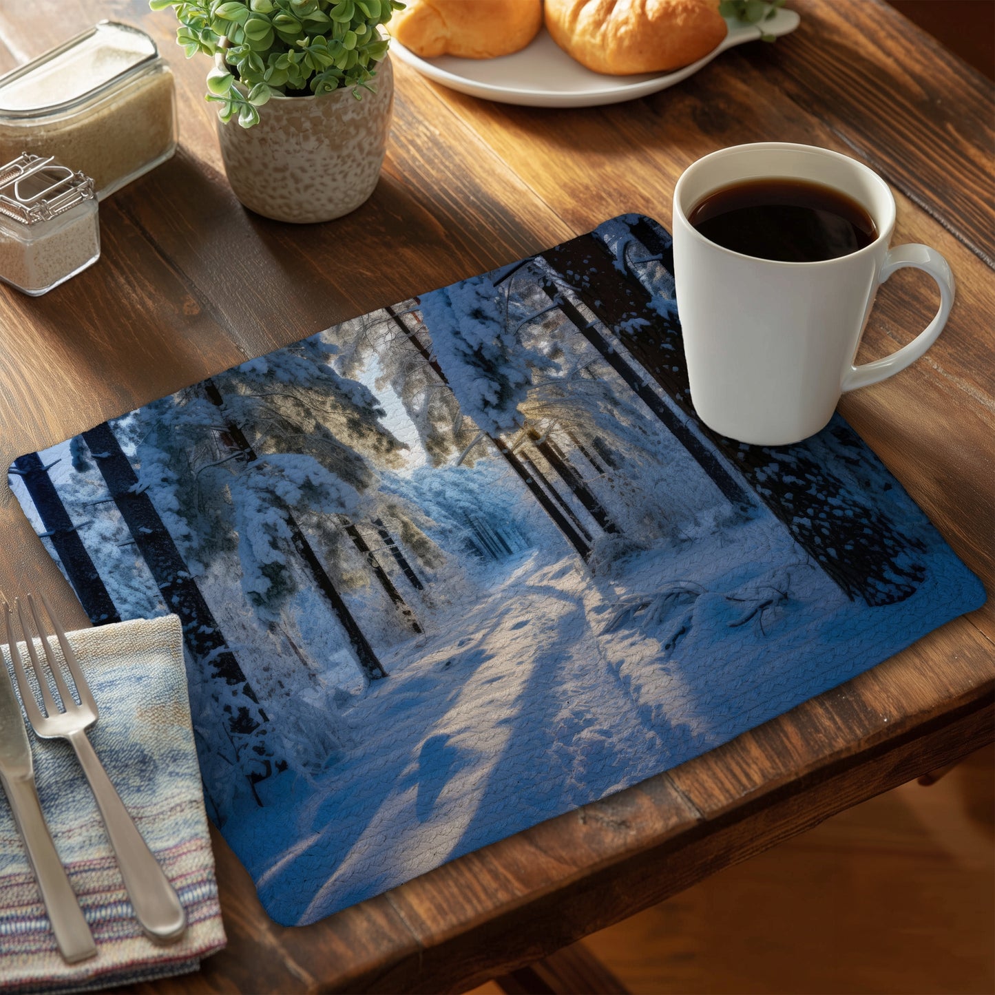 Napperons en polyester tressé « Chemin enneigé » pour la décoration intérieure