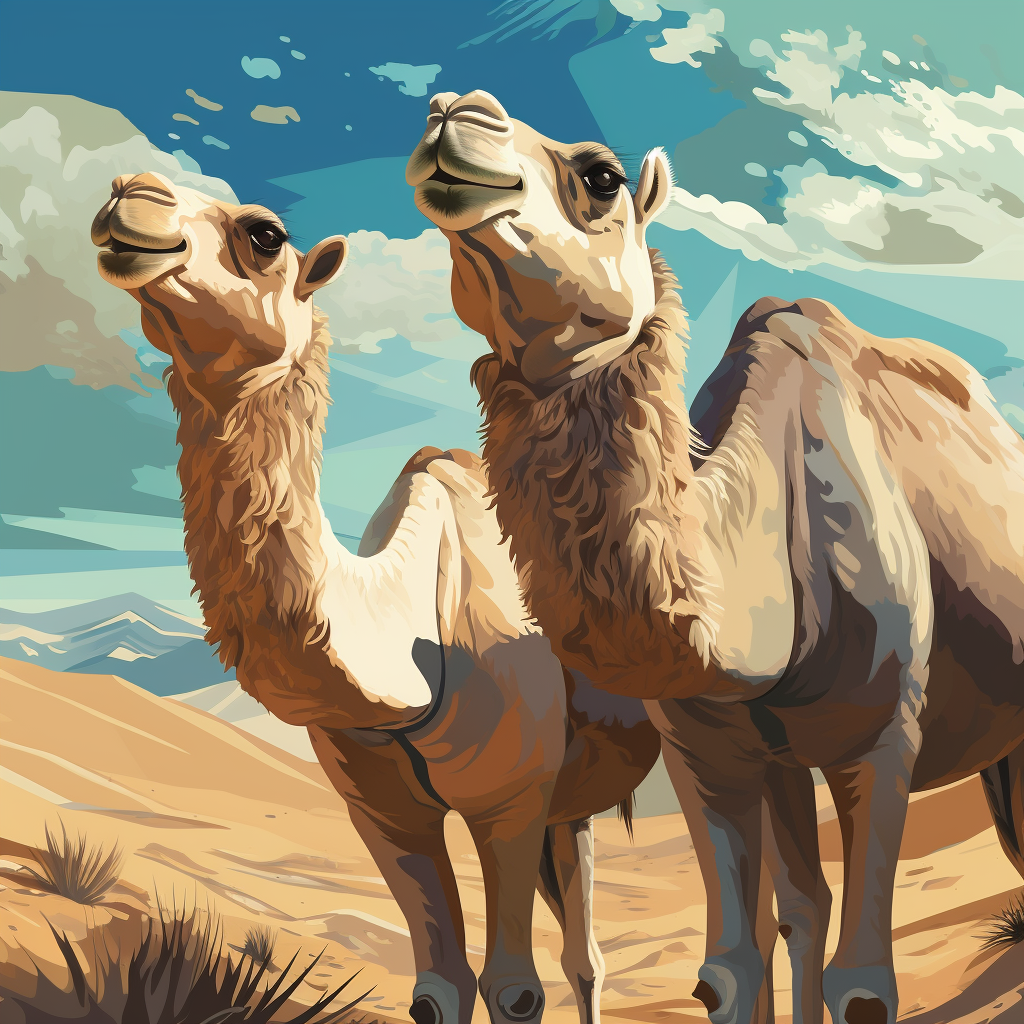 Camels Looking Up Blue Poly Twill Throw Pillow - Home Decor