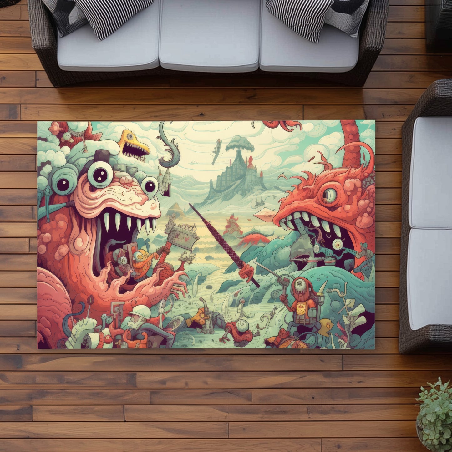 Day of Reckoning - Turquoise Outdoor Area Rug for Home Decor