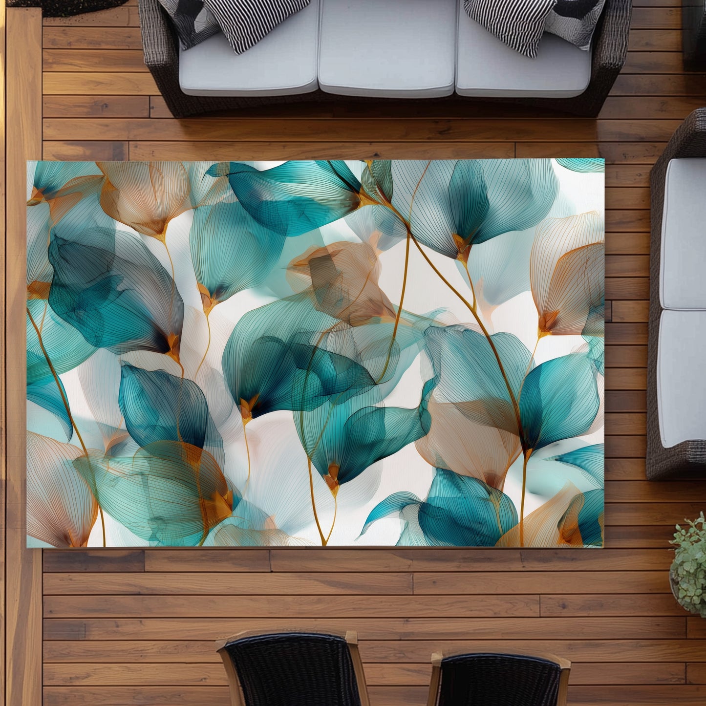 Teal and Brown Turquoise Outdoor Area Rug for Home Decor