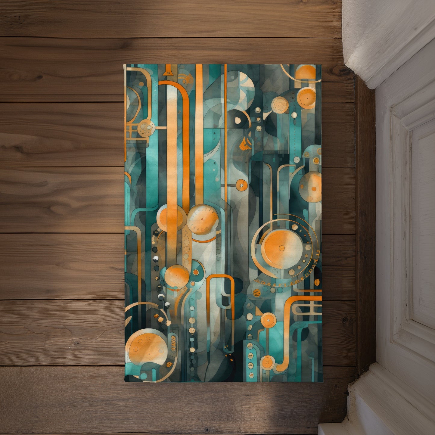 Astrological Machinery Turquoise Indoor Outdoor Door Mat -