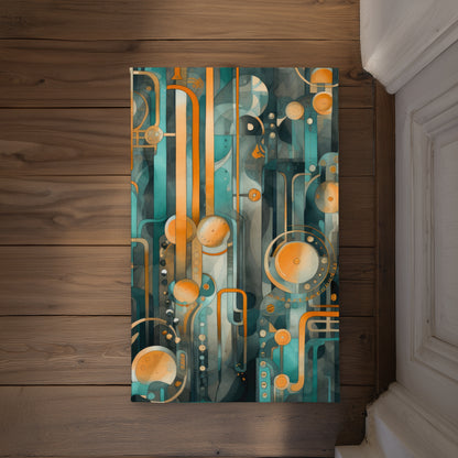Astrological Machinery Turquoise Indoor Outdoor Door Mat -