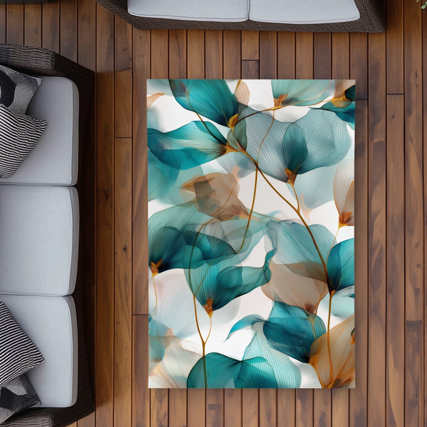 Tapis d'extérieur sarcelle et marron - Décoration intérieure élégante
