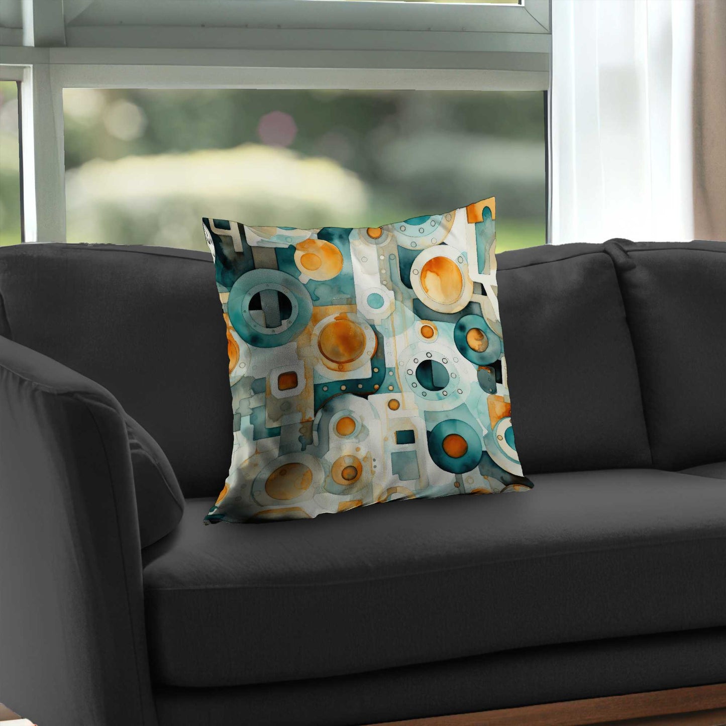 Decomposed Porthole Turquoise Poly Twill Throw Pillow | Insert