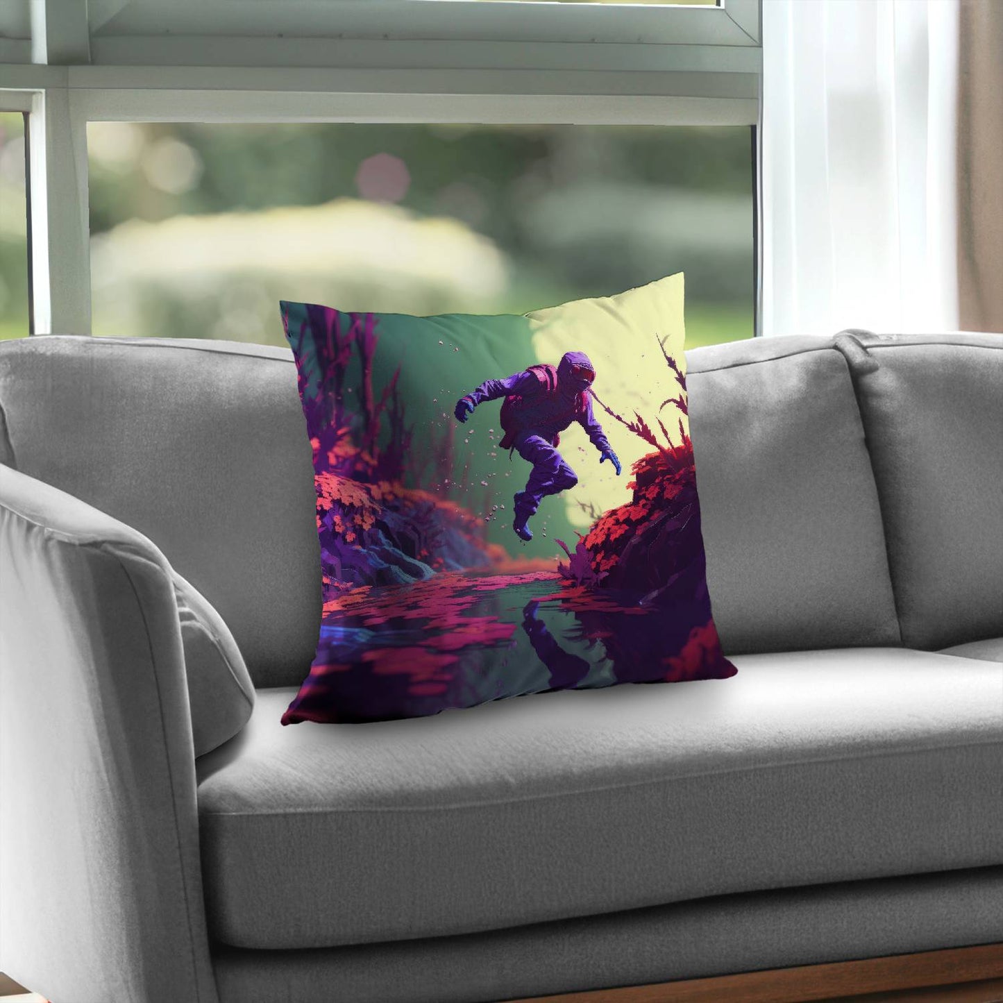 Neon leap - Throw pillow - Print on demand