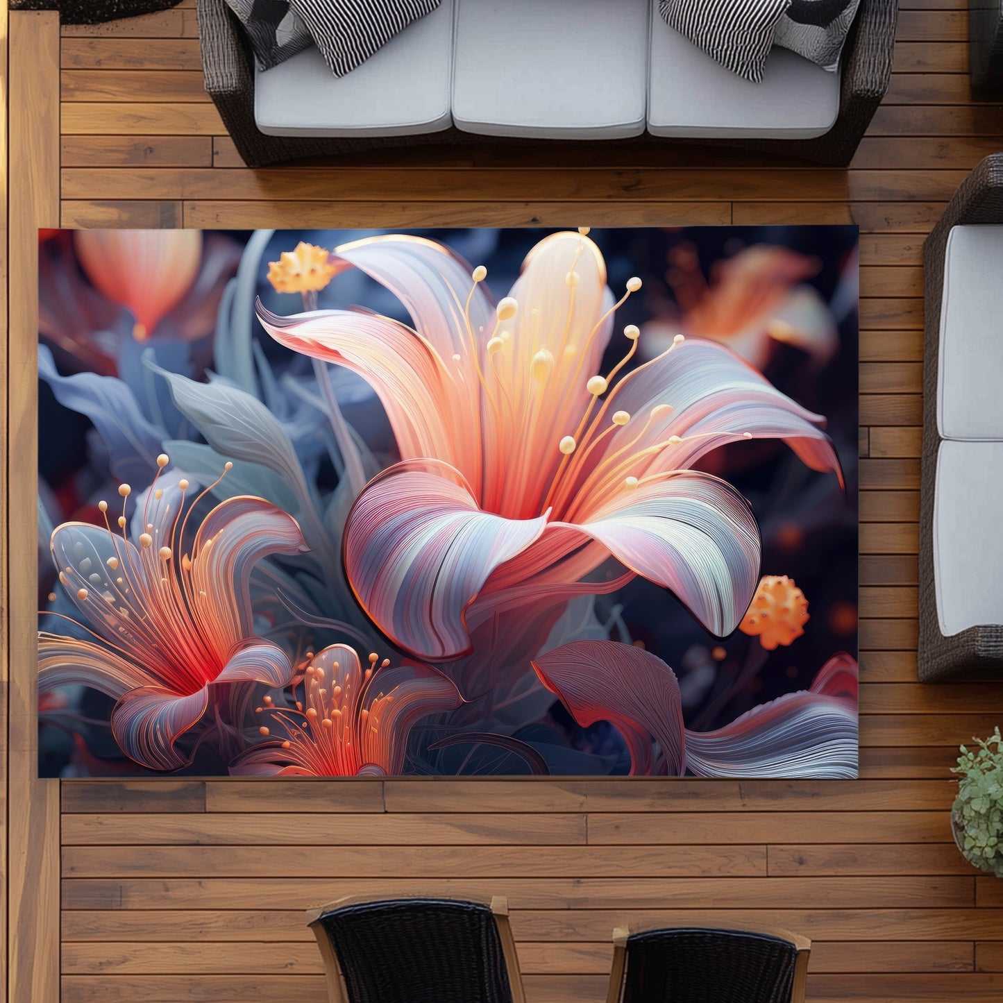 Astral Bloom - Black Outdoor Area Rug for Home Decor