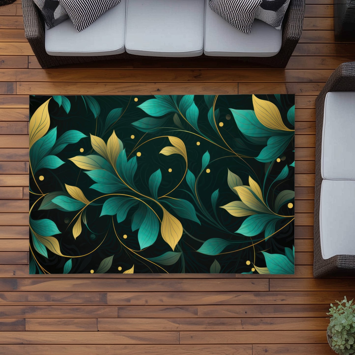 Twirling Twigs Gold Outdoor Area Rug | Stylish Home Decor