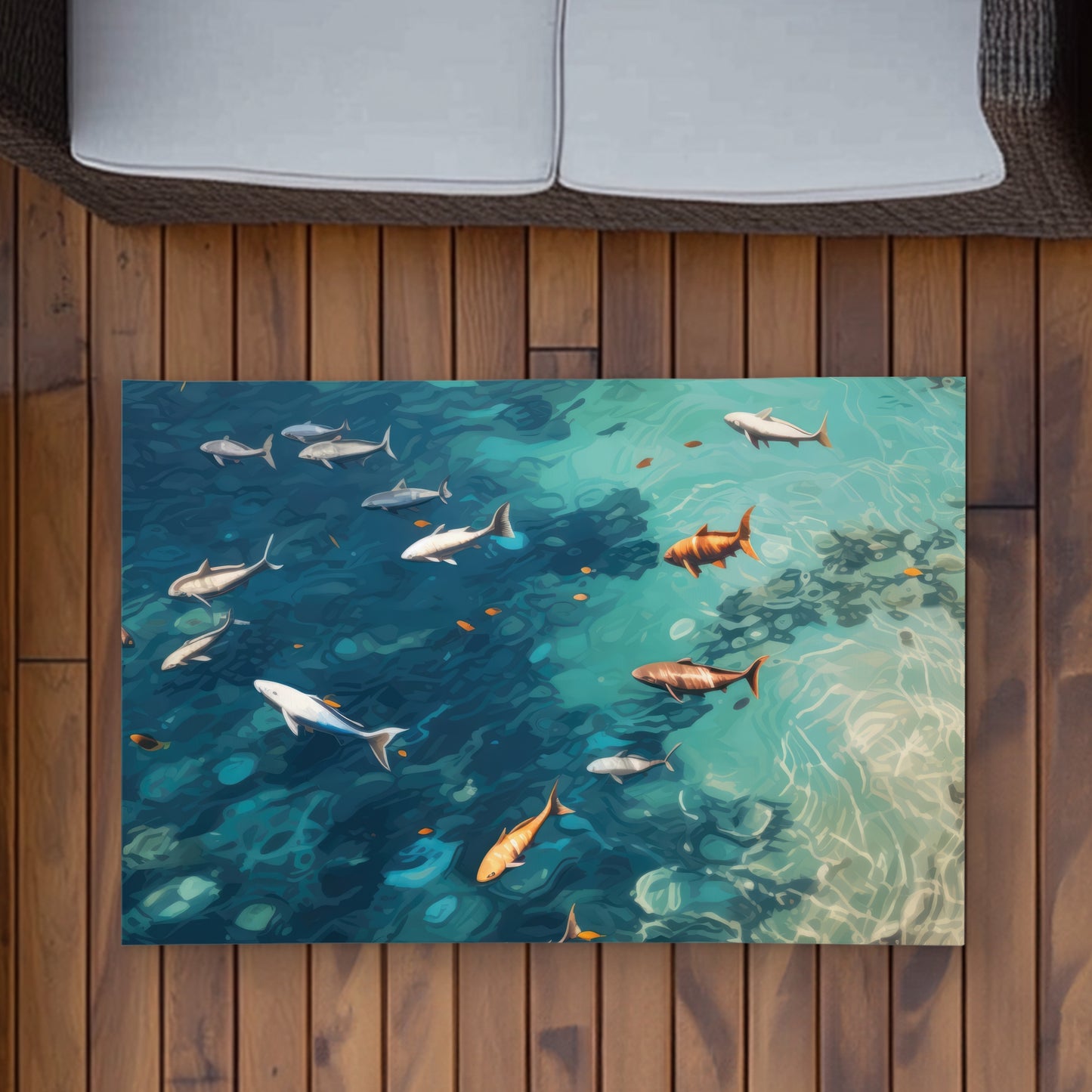 Swim Ahead White Outdoor Area Rug | Stylish Home Decor