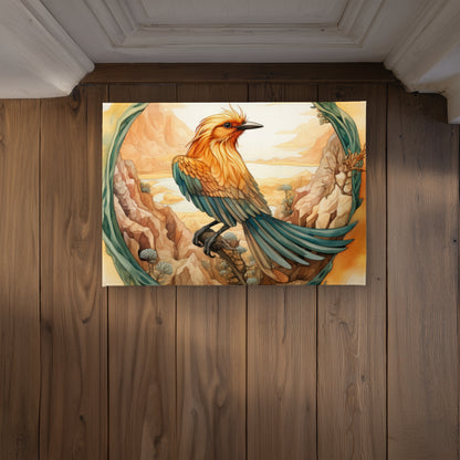 Perched Bird Turquoise Indoor Outdoor Door Mat | Home Decor