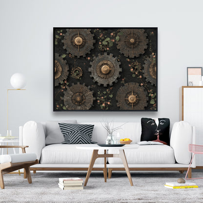 Cog Pattern - Green Framed Canvas for Home Decor | Unique Art