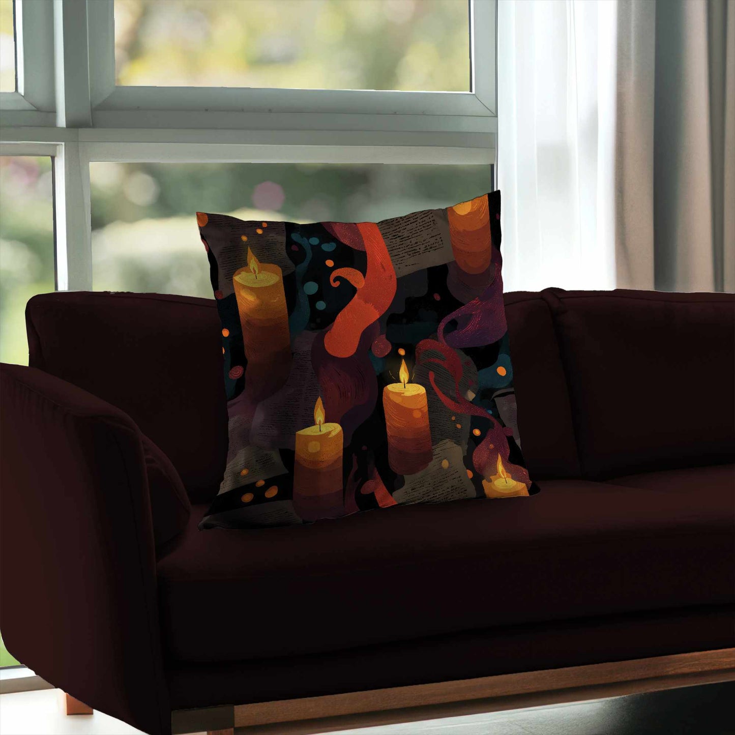 Coussin décoratif en sergé polyester polyvalent avec motif "Whispers in Flame"