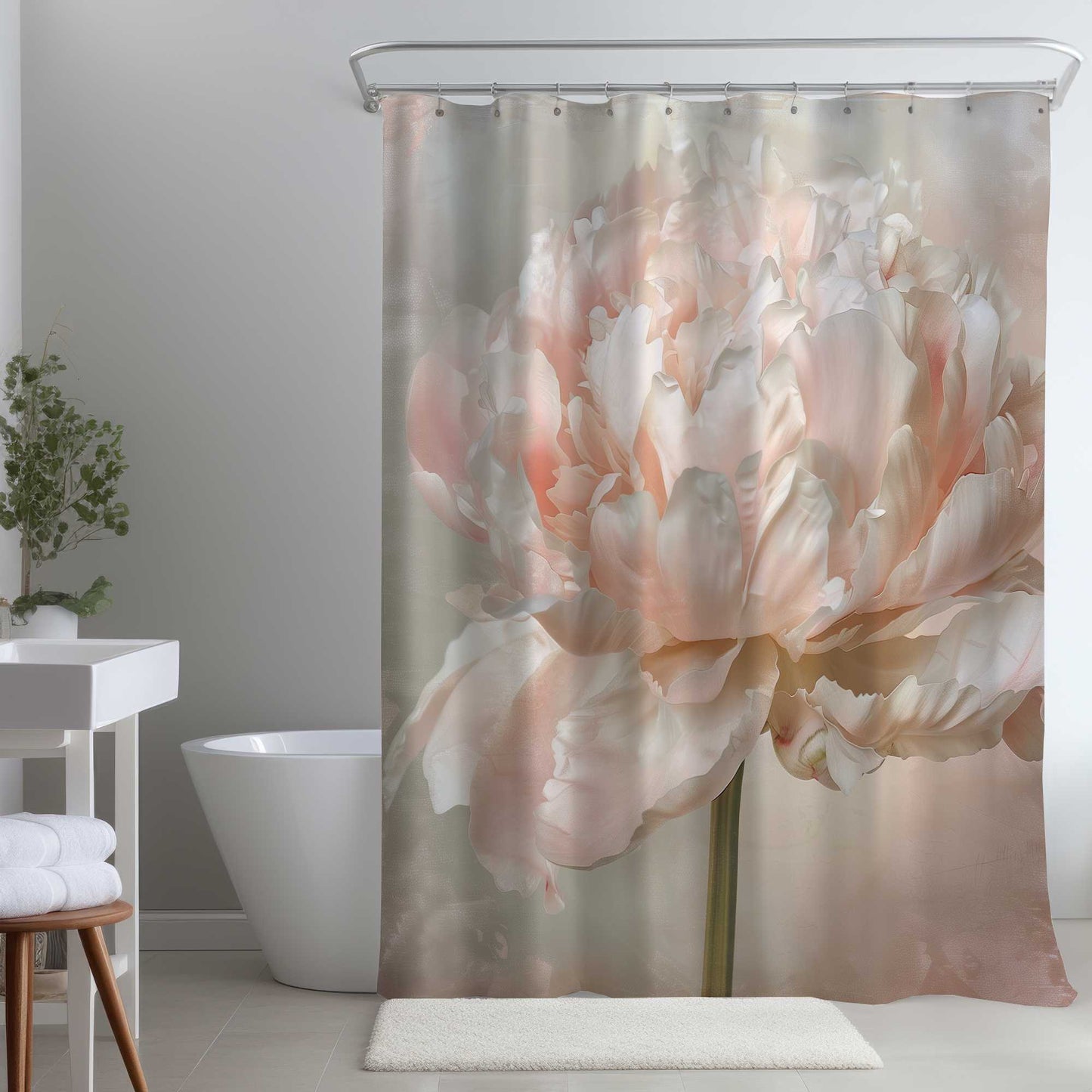 Rideau de douche Pivoine - Décoration élégante, Tissu imperméable
