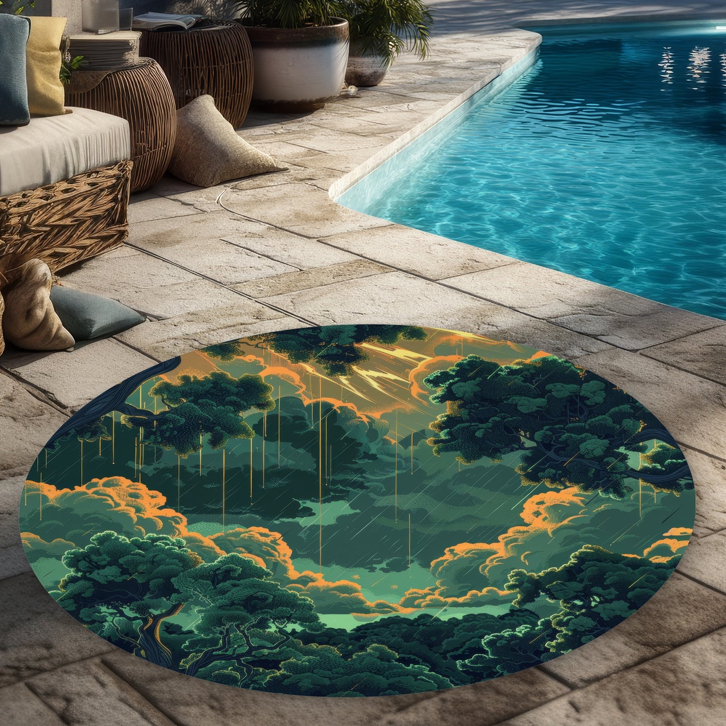 Tapis rond d'extérieur Drops | Accent de décoration élégant