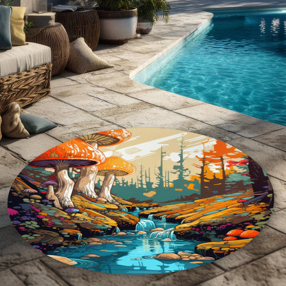 Wisdom Inbound Turquoise Round Outdoor Area Rug