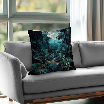 Deep in the Jungle Turquoise Poly Twill Throw Pillow - Decor