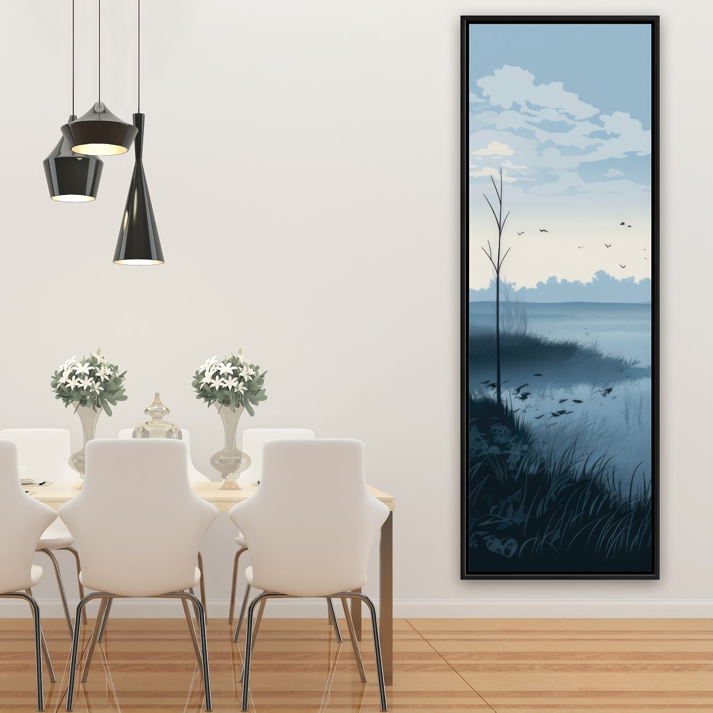 Evening Marsh - Gray Framed Canvas Art for Home Decor